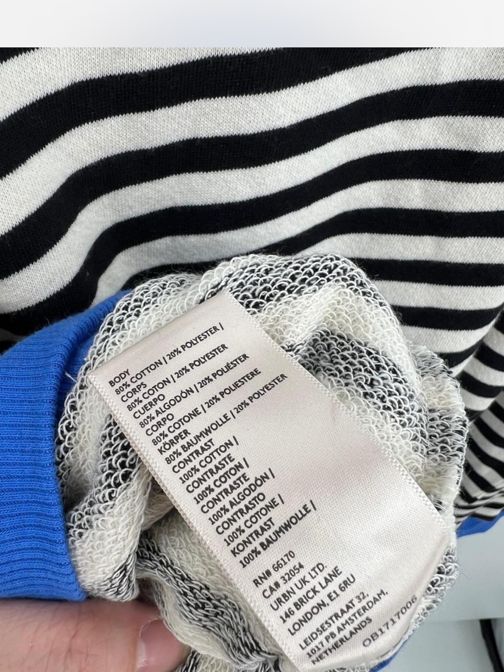 We The Free Black and White Striped Sweatshirt with Blue Trim size XS NWOT - Picture 8 of 17